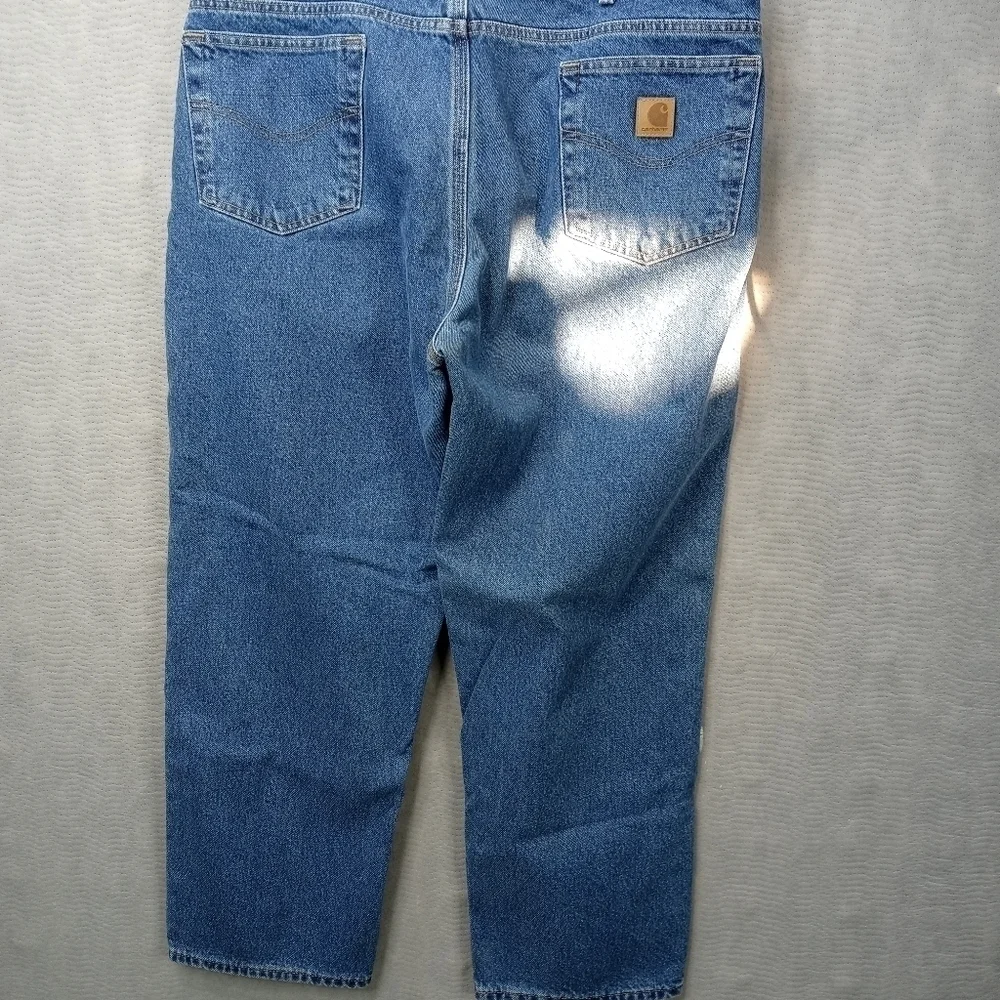 Carhartt B172 DST Relaxed Fit Plaid Flannel Lined Straight Leg blue Jeans Men 38